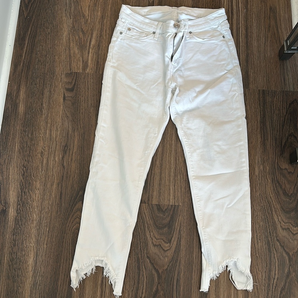 Hudson Jeans - white straight leg denim with distressed bottoms